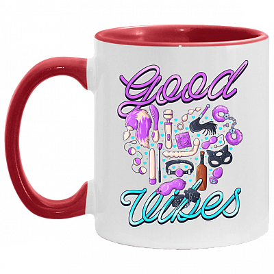 Good Vibes Only - Funny Gift For Friends - Lesbian Valentine Accent Mug, White/Red, 11 oz. Accent Mug