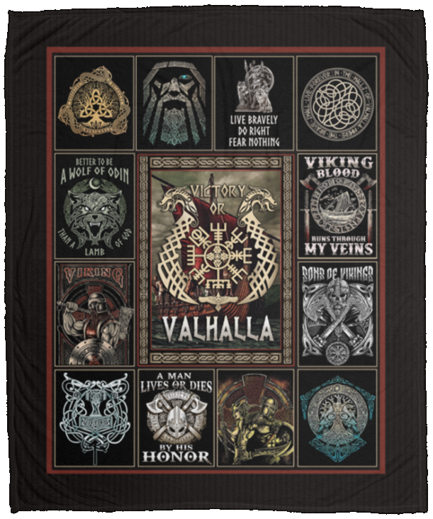 Viking Blood Runs Through My Veins Fleece Blanket - Premium Sherpa Blanket - Woven Blanket, White, Cozy Plush Fleece Blanket - 50x60