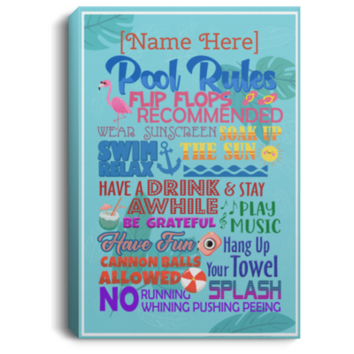 Personalized Pool Rules Flip Flops Recommended Wear Sunscreen Wrapped Framed Canvas Prints – Unframed Poster, White, 0.75'' Framed Canvas