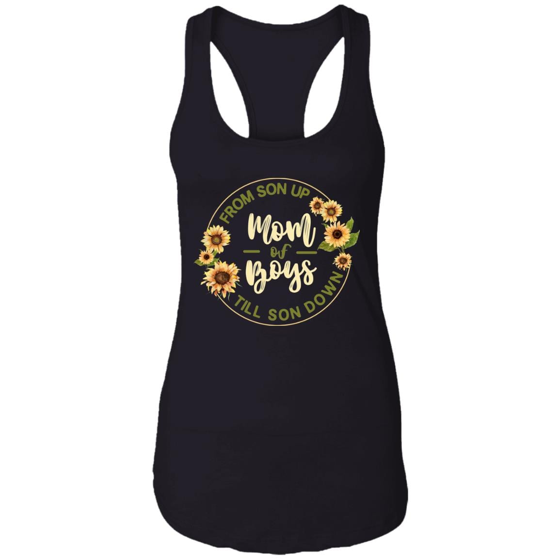 Mom Of Boys From Son Up Till Son Down Cotton Tank Top Tee - Funny Motherhood Gift Ladies Racerback Tank, Black, Ladies Racerback Tank