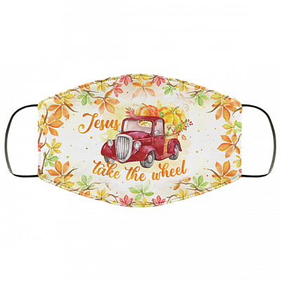 Jesus Take The Wheel Pumpkin Autumn Washable Reusable Custom – Printed Cloth Face Mask Cover, White, Cloth Face Cover