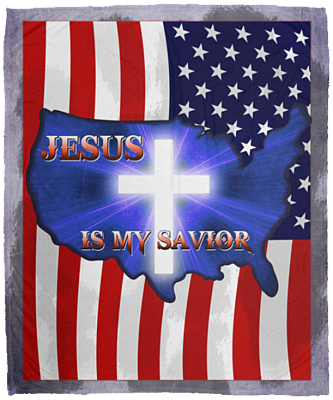 Jesus Is My Savior Christian Cross American Flag Fleece Blanket - Premium Sherpa Blanket - Woven Blanket, White, Cozy Plush Fleece Blanket - 50x60