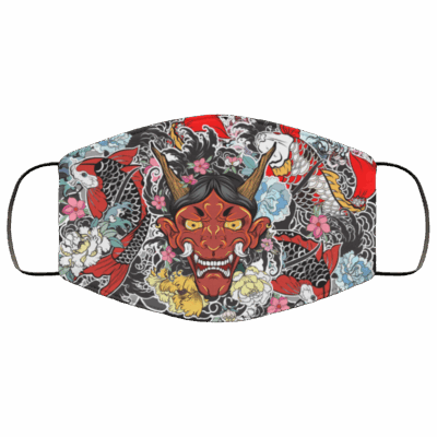 Hannya Japanese Art Washable Reusable Custom – Printed Cloth Face Mask Cover, White, Cloth Face Mask