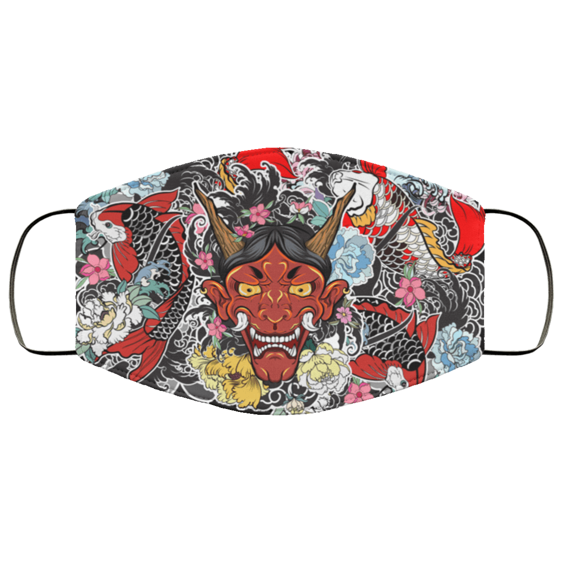 Hannya Japanese Art Washable Reusable Custom – Printed Cloth Face Mask Cover, White, Cloth Face Mask