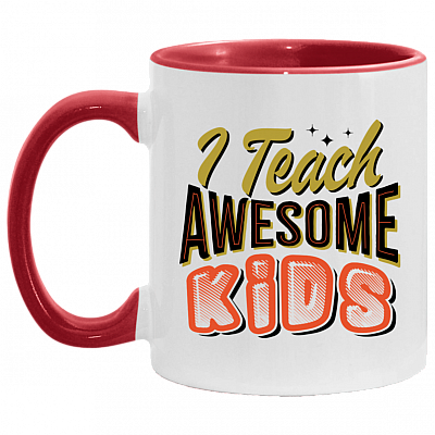 I Teach Awesome Kids Quarantine Teacher 2020 Ceramic Accent Mug - Colored Coffee Mug, White/Red, 11 oz. Accent Mug