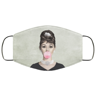 Audrey Hepburn Bubble Gum Washable Reusable Custom - Printed Cloth Face Mask Cover, White, Cloth Face Mask