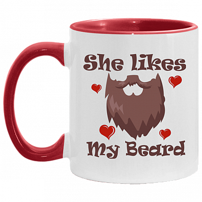 She Likes My Beard Accent Mug - Funny Couple Mug, White/Red, 11 oz. Accent Mug