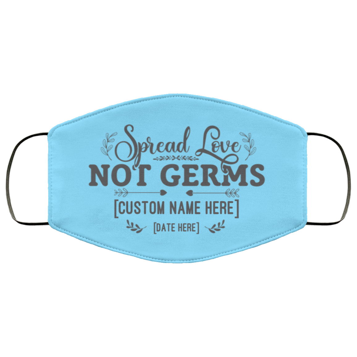 Personalized Spread Love Not Germs - Bride And Groom Face Masks, Columbia Blue, Cloth Face Cover