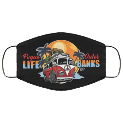 Pogue Surf Life Outer Banks Washable Reusable Custom - Printed Cloth Face Mask Cover, White, Cloth Face Mask
