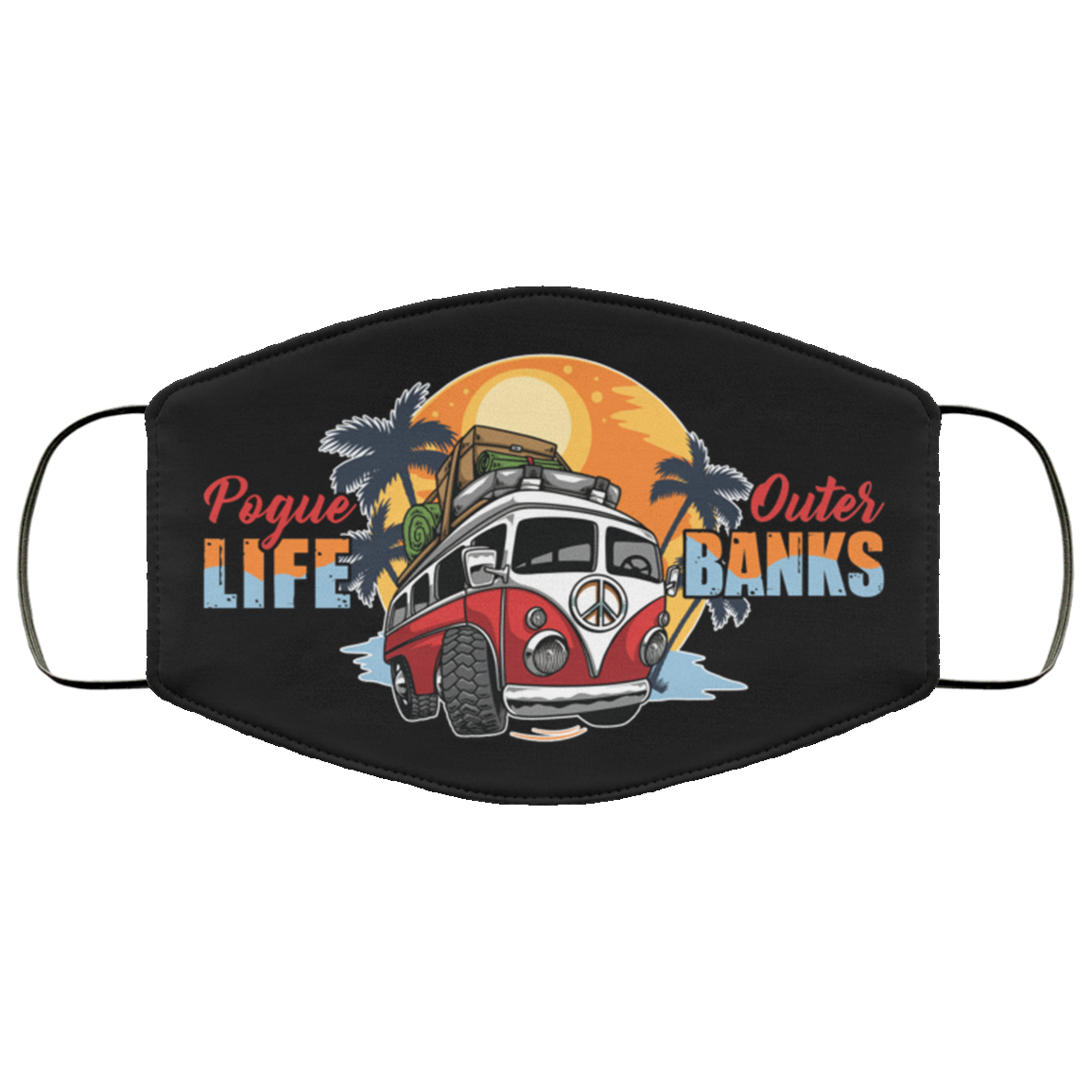 Pogue Surf Life Outer Banks Washable Reusable Custom - Printed Cloth Face Mask Cover, White, Cloth Face Mask