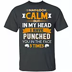 I May Look Calm But in My Head I Have Punched You in The Face 3 Times T-Shirt, Dark Heather, Unisex T-Shirt