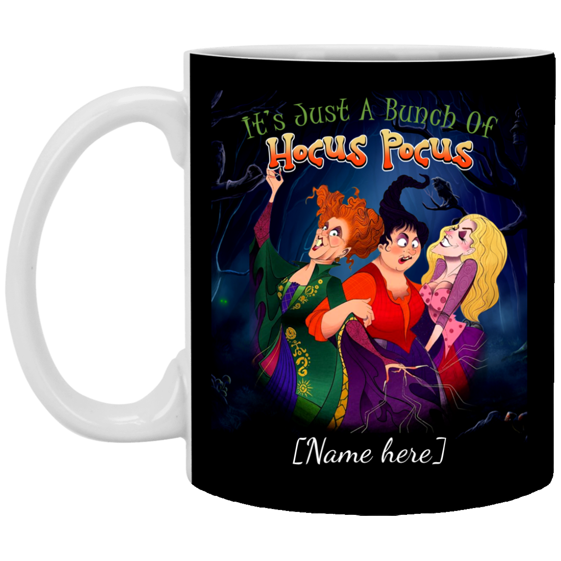 Personalized It's Just a Bunch of Hocus Ceramic Coffee Mug - Beer Stein - Water Bottle, Black, 11 oz. White Mug