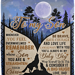 From Dad To My Son Whenever You Feel Overwhelmed Wolf Fleece Blanket – Premium Sherpa Blanket – Woven Blanket, White, Cozy Plush Fleece Blanket - 50x60