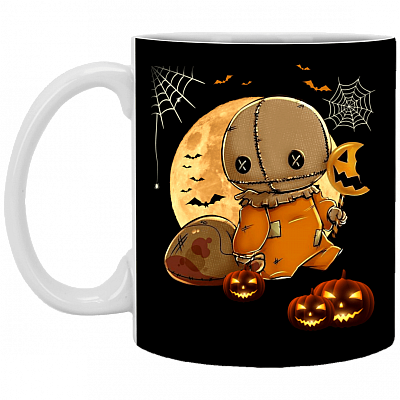 Trick R Treat Sam Coffee Mug - Beer Stein - Water Bottle - Color Changing Mug - Halloween Mug, Black, 11 oz. White Mug