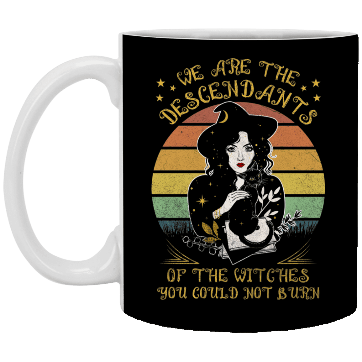 Descendants of the Witches You Could Not Burn Coffee Mug - Beer Stein - Water Bottle - Color Changing Mug, Black, 11 oz. White Mug