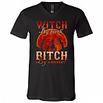 Witch By Birth Bitch By Choice Vintage T-Shirt - V-Neck Shirt - Funny Halloween Shirt, Black, V-Neck T-Shirt
