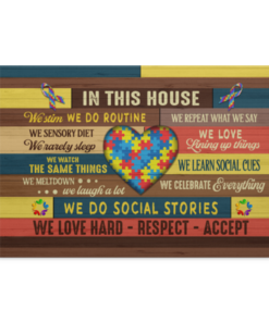 In This House We Do Autism Framed Canvas Unframed Poster - Proud Autism Family Puzzle Heartbeat Home Wall Art, White, 0.75'' Framed Canvas