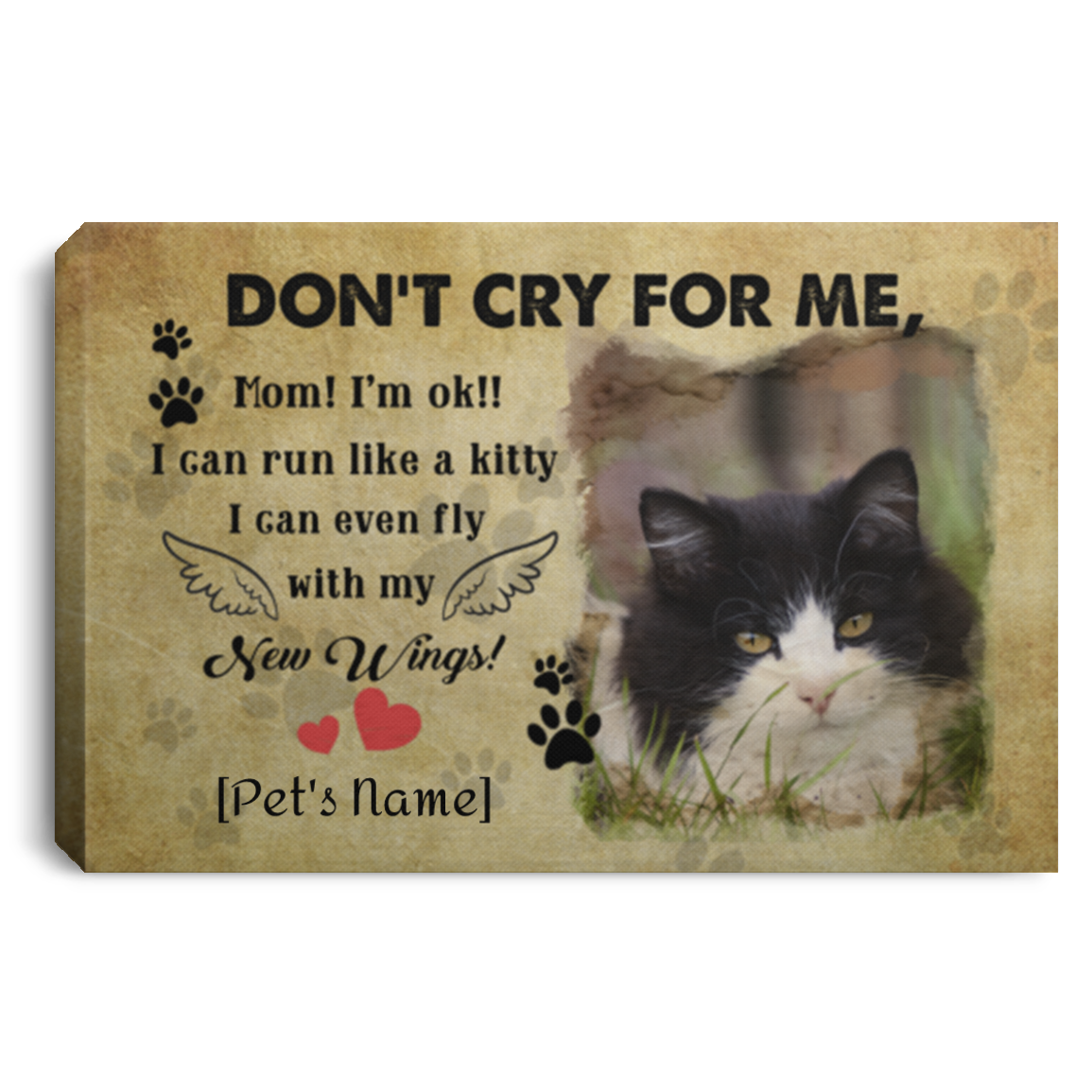 Personalized Don't Cry For Me Mom I'm Ok I Can Run Like A Kitty Tuxedo Cat Framed Canvas Prints - Unframed Poster, White, 0.75'' Framed Canvas