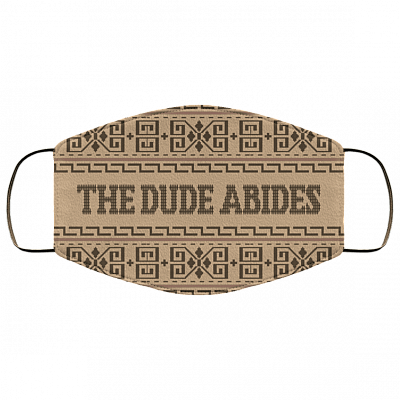Big Lebowski the Dude Abides Washable Reusable Custom - Printed Cloth Face Mask Cover, White, Cloth Face Cover