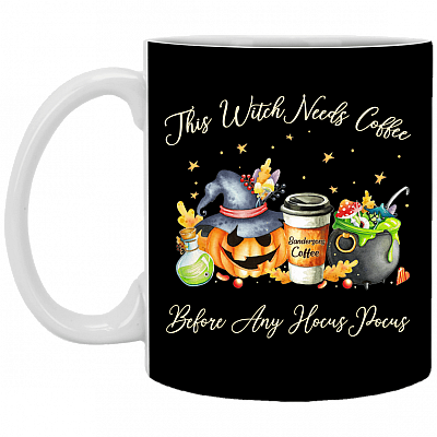 This Witch Needs Coffee Before Any Hocus Pocus Sanderson Sister Coffee Ceramic Coffee Mug - Water Bottle, Black, 11 oz. White Mug