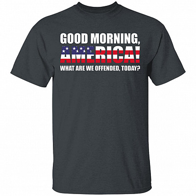 Good Morning America What are We Offended by Today America Flag T-Shirt, Dark Heather, Unisex T-Shirt