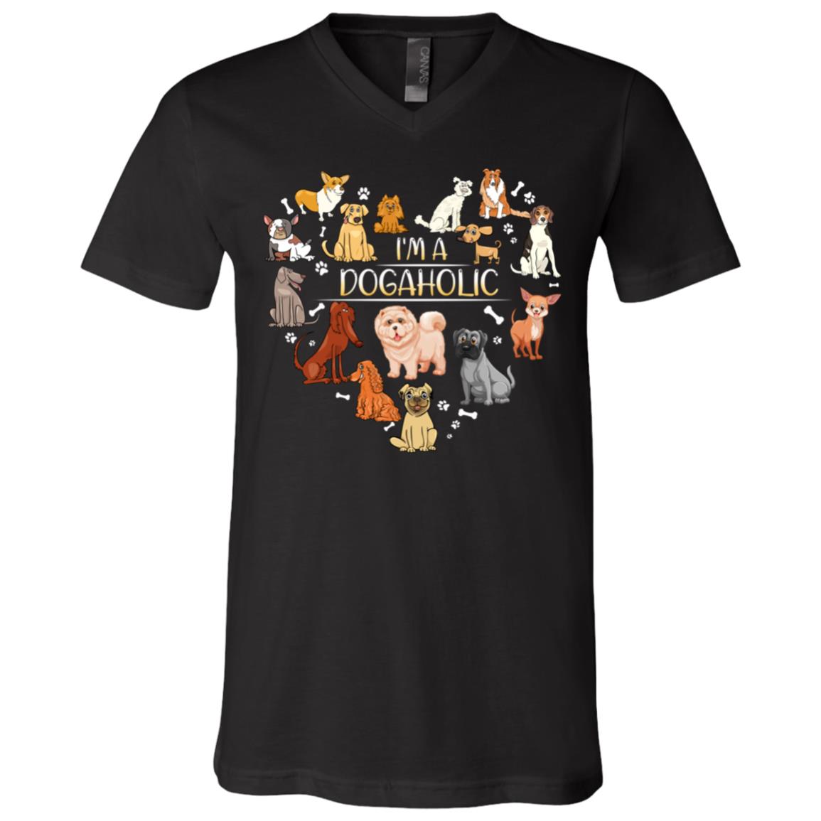 I'm a Dogholic Dog Lover T-Shirt - V Neck, Black, V-Neck T-Shirt