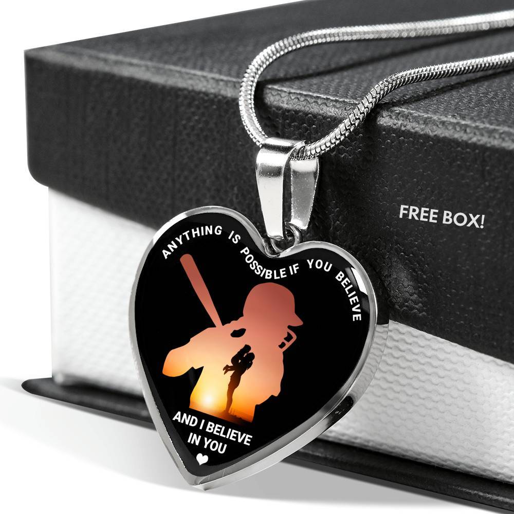 Baseball Necklaces Girl Anything Is Possible If You Believe and I Believe in You Heart Pendant Necklace - Heart Luxury Necklace (Silver)