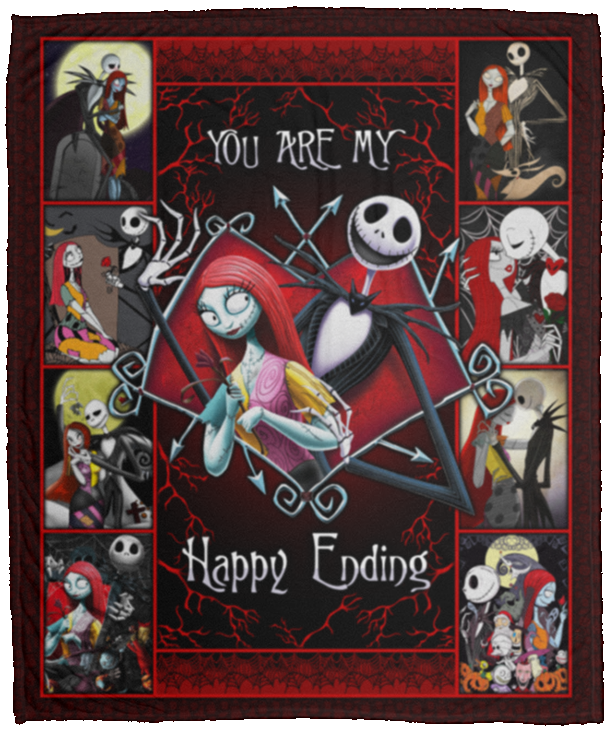 Nightmare You Are My Happy Ending - Christmas Couple Gifts Fleece Blanket - Premium Sherpa Blanket, White, Cozy Plush Fleece Blanket - 50x60