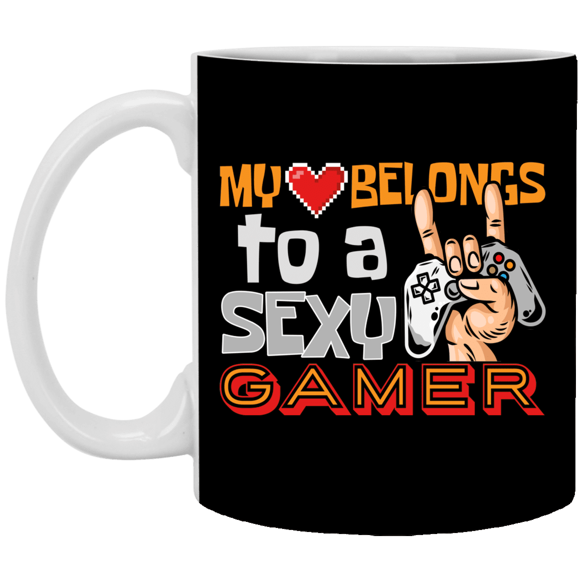 Gifts My Heart Belongs to a Sexy Gamer Ceramic Coffee Mug - Beer Stein - Water Bottle - Color Changing Mug, Black, 11 oz. White Mug