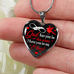 Cardinal God Has You in His Arms I Have You in My Heart Heart Pendant Necklace - Heart Luxury Necklace (Silver)