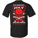 Never Underestimate A Man Who Was Born In July Even The Devil Sometimes Whispers Print On Back T-Shirt, Black, Unisex T-Shirt