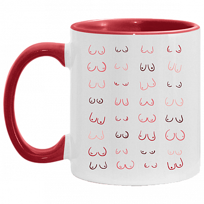 Feminism Doodle Boobs Accent Mug, White/Red, 11 oz. Accent Mug