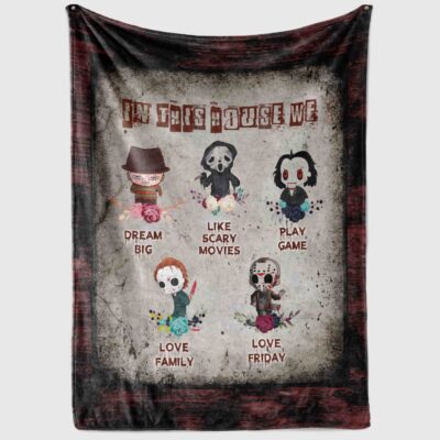 Alternative view of In This House We Love Family Dream Big Like Scary Movies Halloween Murder Fleece Blanket - Mink Sherpa Blanket