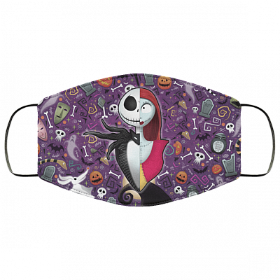 Nightmare Before Christmas Jack Skellington and Sally Washable Reusable Custom - Printed Cloth Face Mask Cover, White, Cloth Face Cover