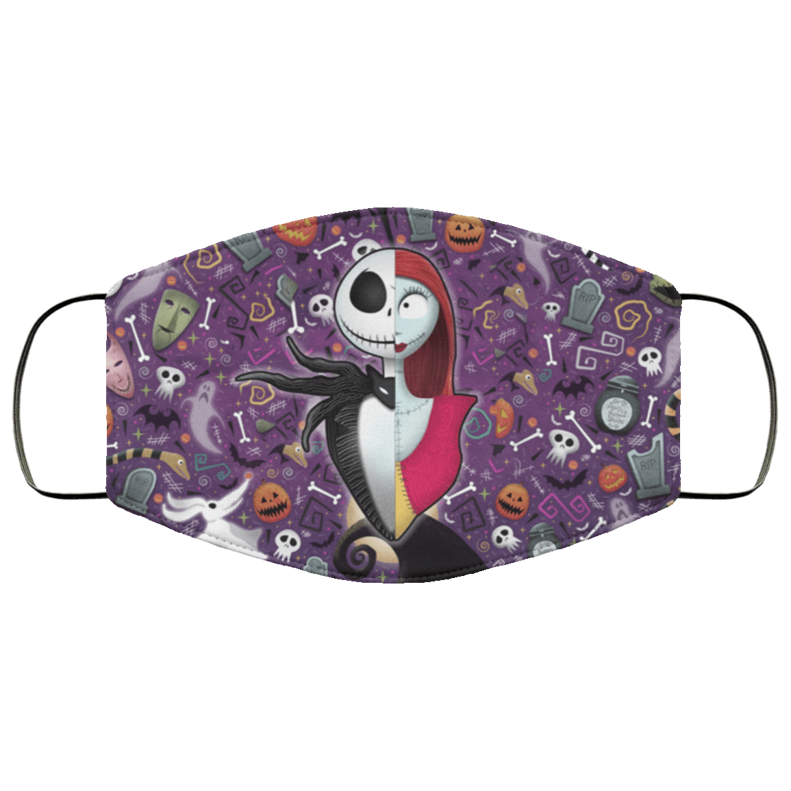 Nightmare Before Christmas Jack Skellington and Sally Washable Reusable Custom - Printed Cloth Face Mask Cover, White, Cloth Face Cover