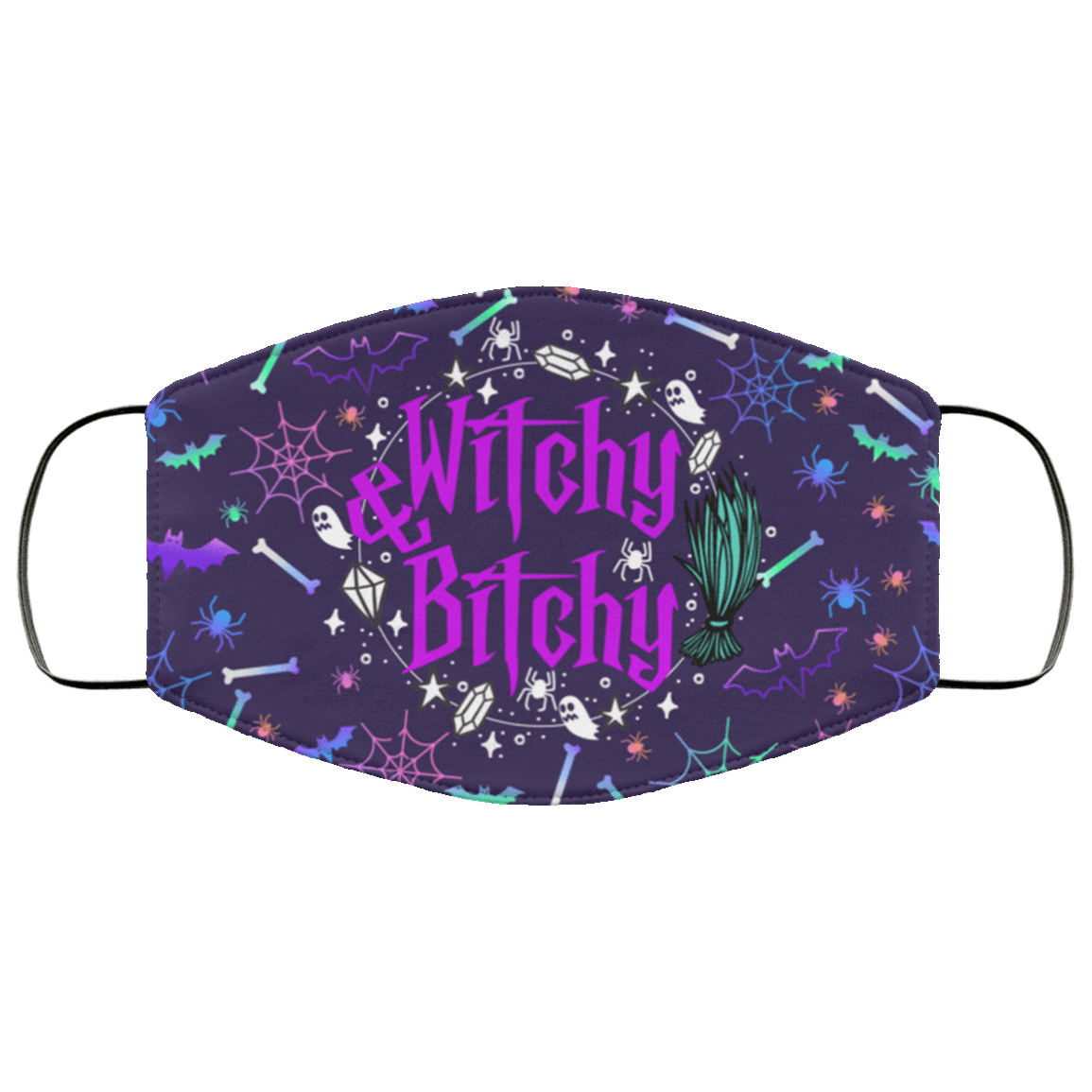 Witchy and Bitchy Halloween Sarcastic Novelty Gifts Washable Reusable Custom – Printed Cloth Face Mask Cover, White, Cloth Face Cover