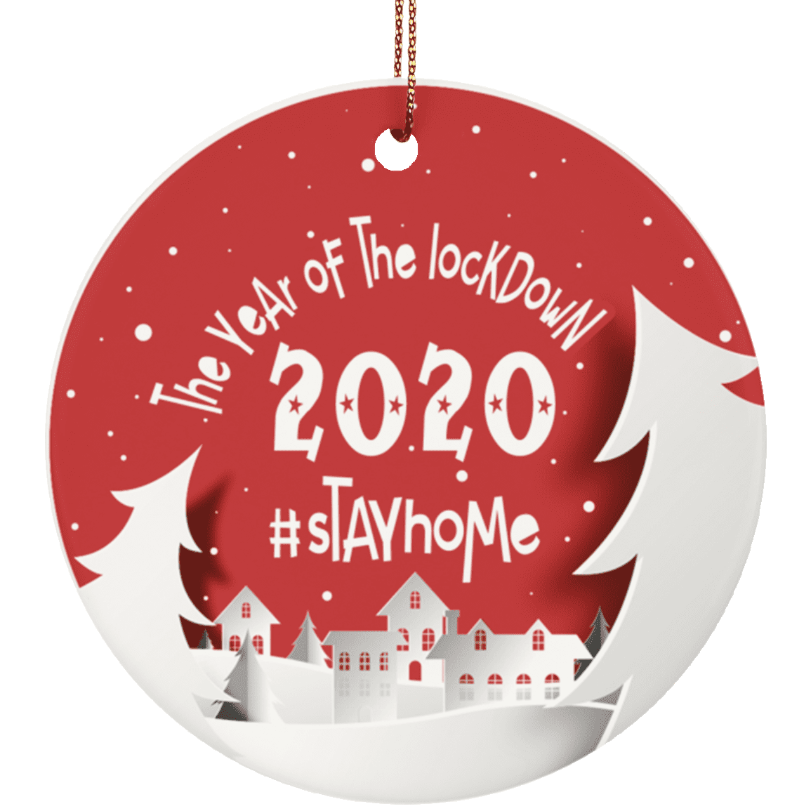 The Year Of The Lockdown 2020 Circle Porcelain Ceramic Ornament Keepsake - Quarantine Christmas Tree Ornament, White, Ceramic Circle Ornament
