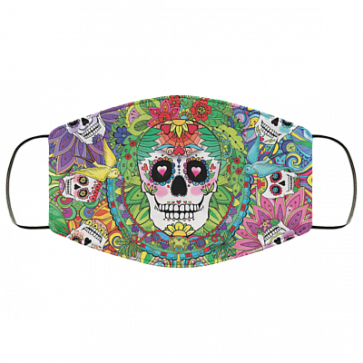 Colorful Mexican Calavera Sugar Skull Mask Washable Reusable Custom – Printed Cloth Face Mask Cover, White, Cloth Face Cover