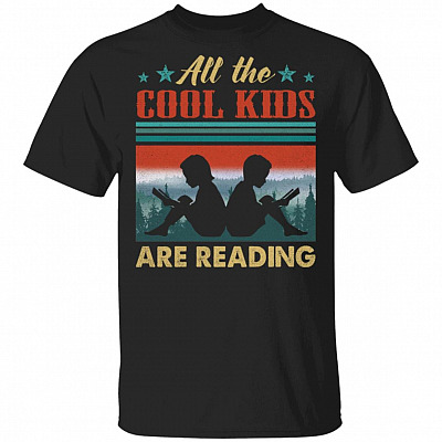 Vintage All the Cool Kids Are Reading T-Shirt - Kids Reading Books Shirt, Black, Unisex T-Shirt