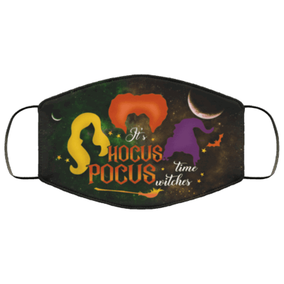 Halloween Mask - It's Hocus Time Witches Pocus Washable Reusable Custom - Printed Cloth Face Mask Cover, Black, Cloth Face Cover