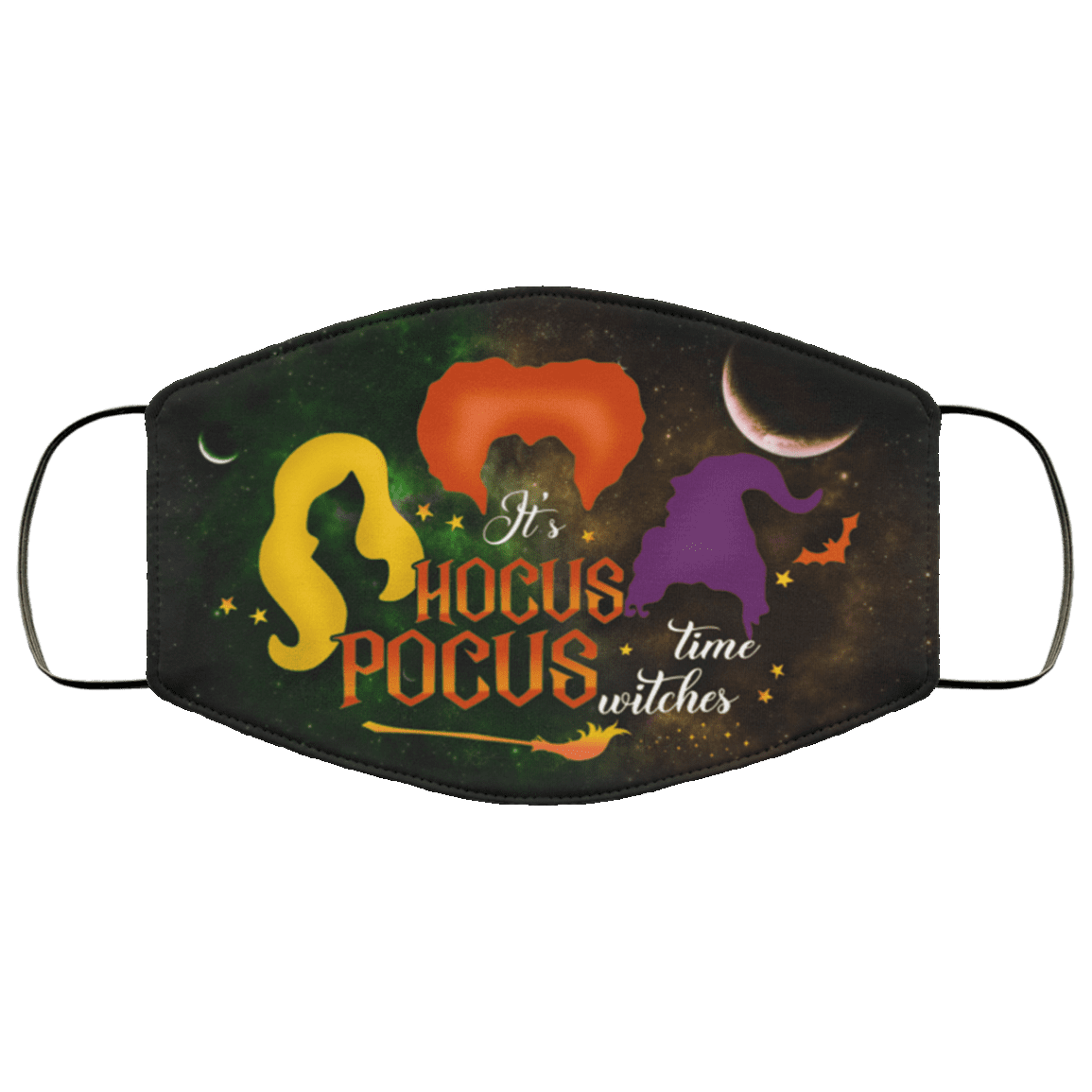 Halloween Mask - It's Hocus Time Witches Pocus Washable Reusable Custom - Printed Cloth Face Mask Cover, Black, Cloth Face Cover