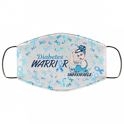 Diabetes Warrior Unbreakable Washable Reusable Custom Face Mask Cover, White, Cloth Face Cover