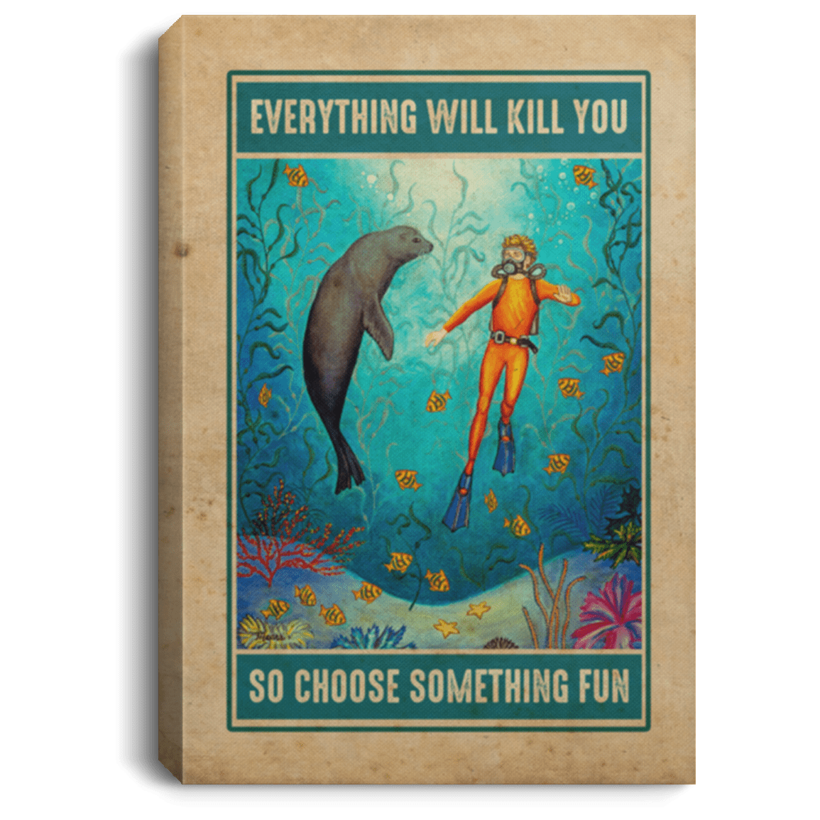 Scuba Diving Choose Something Fun Gallery Wrapped Framed Canvas Prints -Unframed Poster - Home Decor Wall Art, White, 0.75'' Framed Canvas