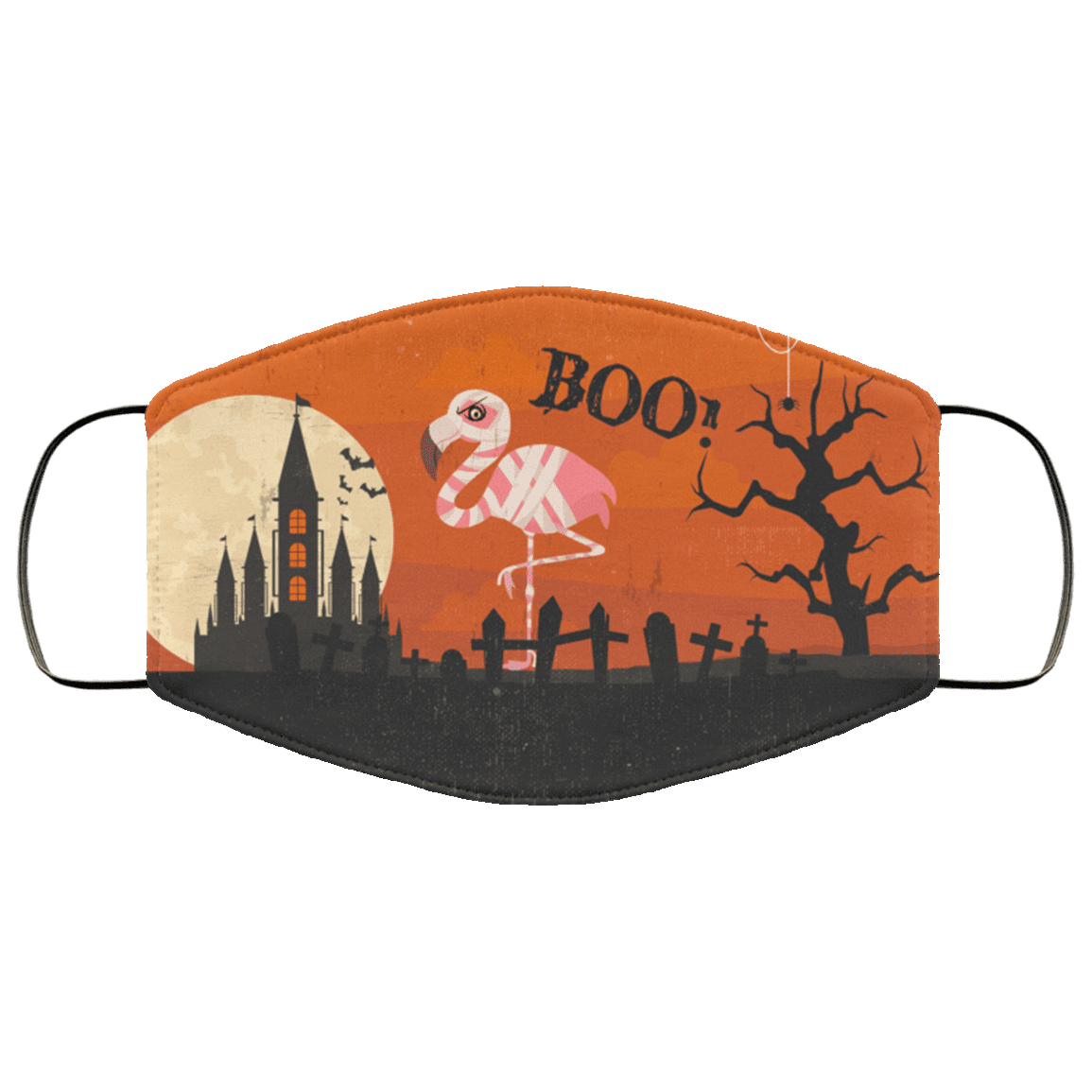Halloween Flamingo Boo Washable Reusable Custom - Printed Cloth Face Mask Cover, White, Cloth Face Cover