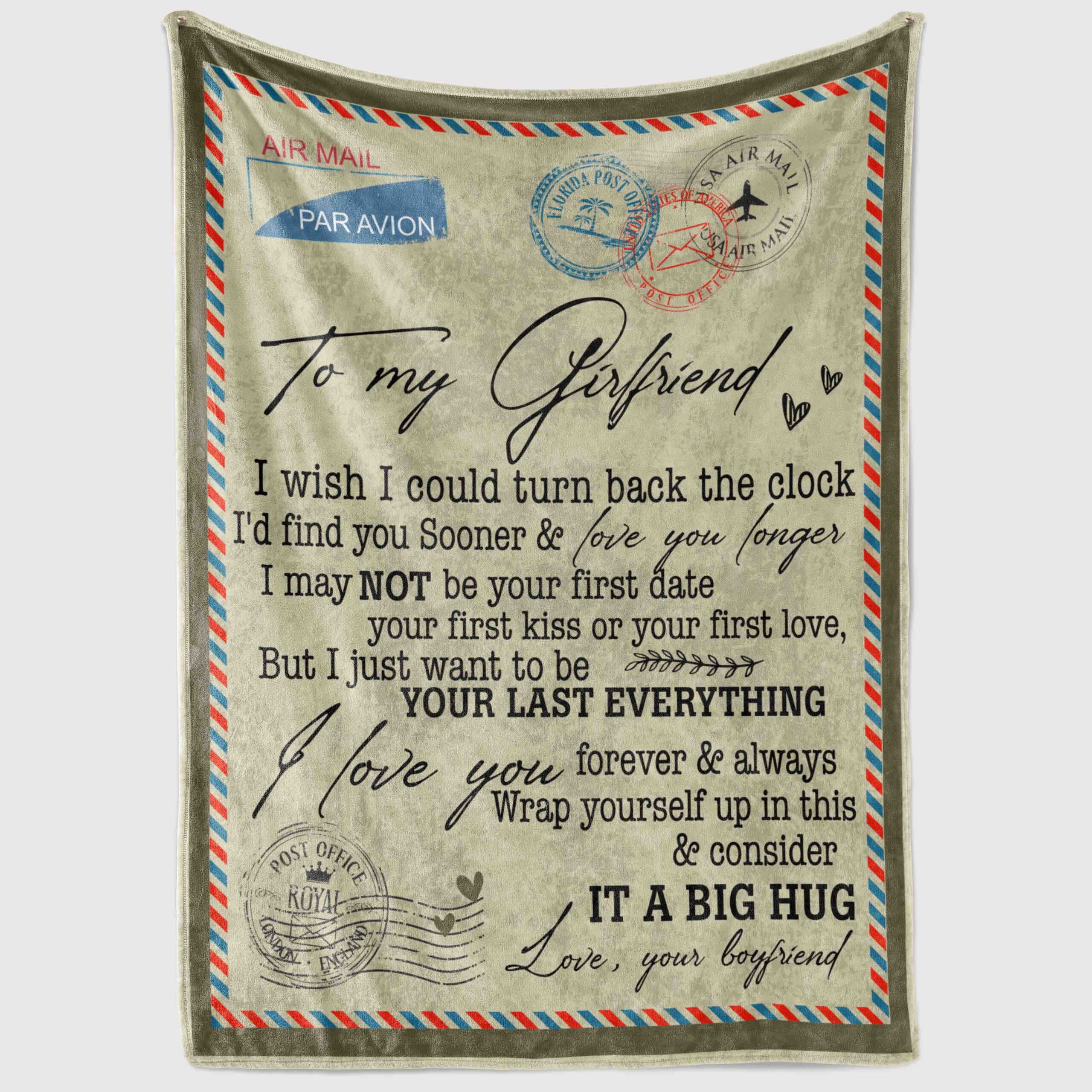 3VT. To My Girlfriend Turn Back Clock Letter blanket mockup
