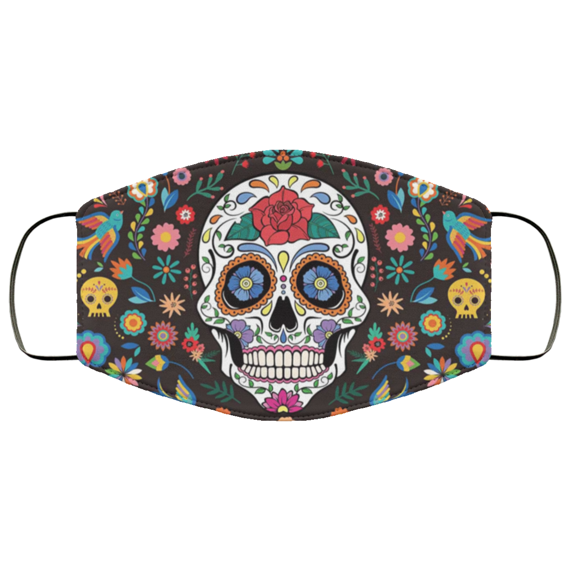 Mexican Calavera Sugar Skull Mask Washable Reusable Custom – Printed Cloth Face Mask Cover, White, Cloth Face Cover