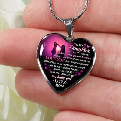 Mom to My Daughter if I Had to Choose Between Loving You and Breathing Heart Pendant Necklace - Heart Luxury Necklace (Silver)