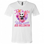 Just A Girl Who Loves Jack Skellington T-Shirt - V-Neck Tee - Jack Skellington Lover Shirt, White, V-Neck T-Shirt