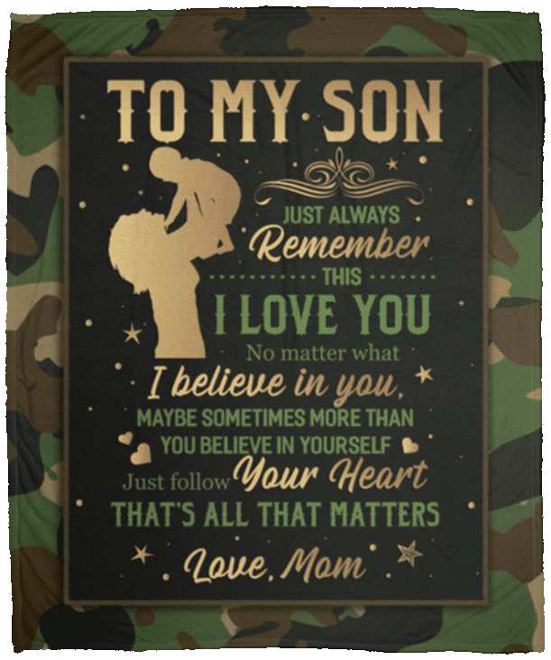 From Mom to My Son Just Always Remember This I Love You Camouflage Fleece - Premium Sherpa Blanket, White, Cozy Plush Fleece Blanket - 50x60