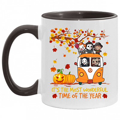 It's The Most Wonderful Time Horror Movies Characters Accent Mug, White/Black, 11 oz. Accent Mug